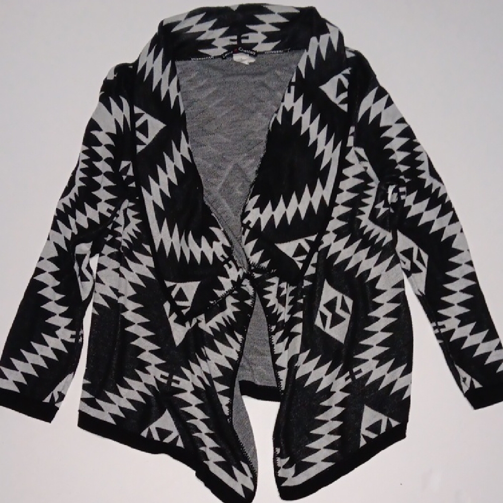 Chesley Black and White Geometric Cardigan Sweater